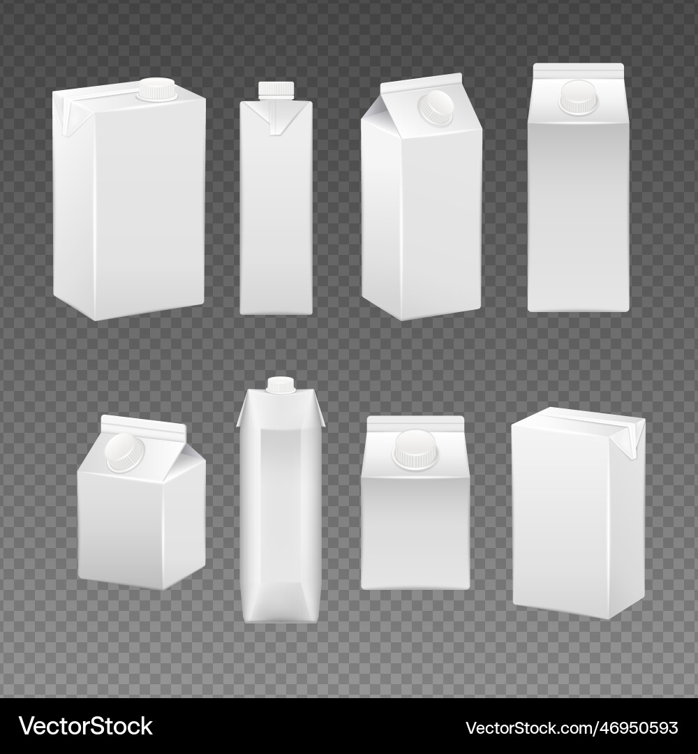Carton milk juice box mockup pack for drink Carton milk juice box mockup pack for drink vector image