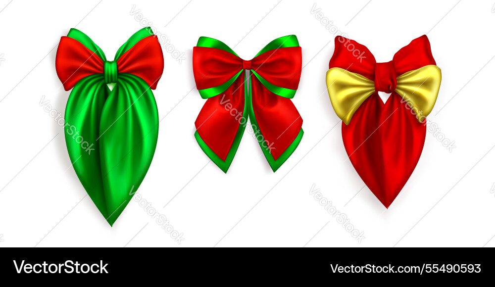 Christmas ribbon bows set isolated on white Christmas ribbon bows set isolated on white vector image