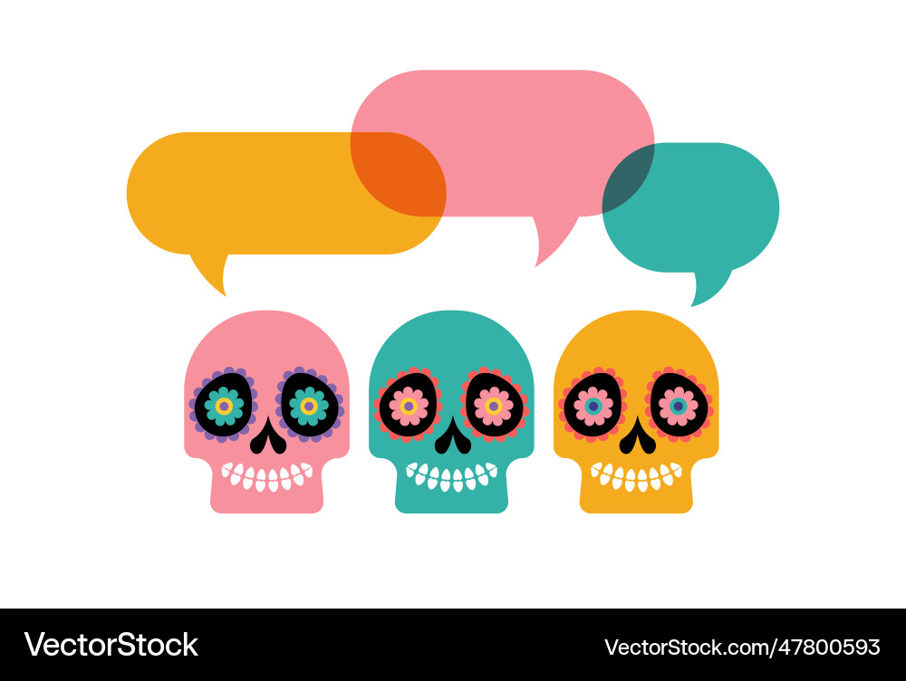 Colorful skulls with speech bubbles mexican sugar Colorful skulls with speech bubbles mexican sugar vector image