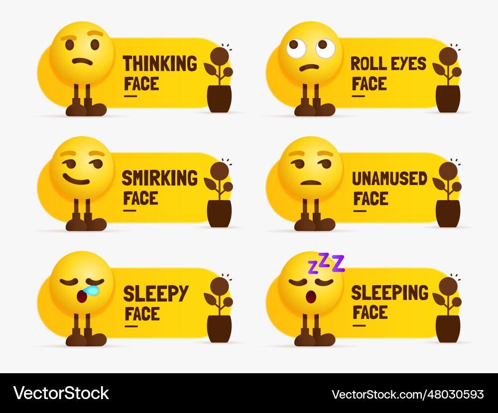 Emoji characters standing with text label set vector image