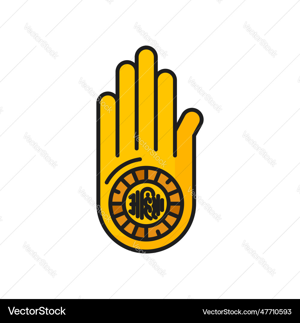Hand mit Rad auf symbolisiert Jain-Gelübde von Ahimsa Hand mit Rad auf symbolisiert Jain-Gelübde von Ahimsa vektorbild