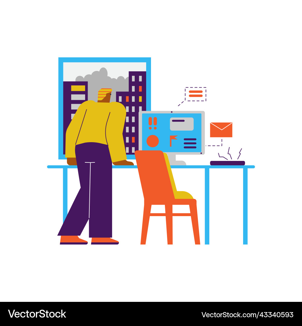 Man looking out of the window during work Man looking out of the window during work vector image
