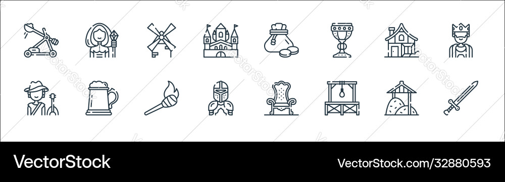 Medieval times line icons linear set quality Medieval times line icons linear set quality vector image