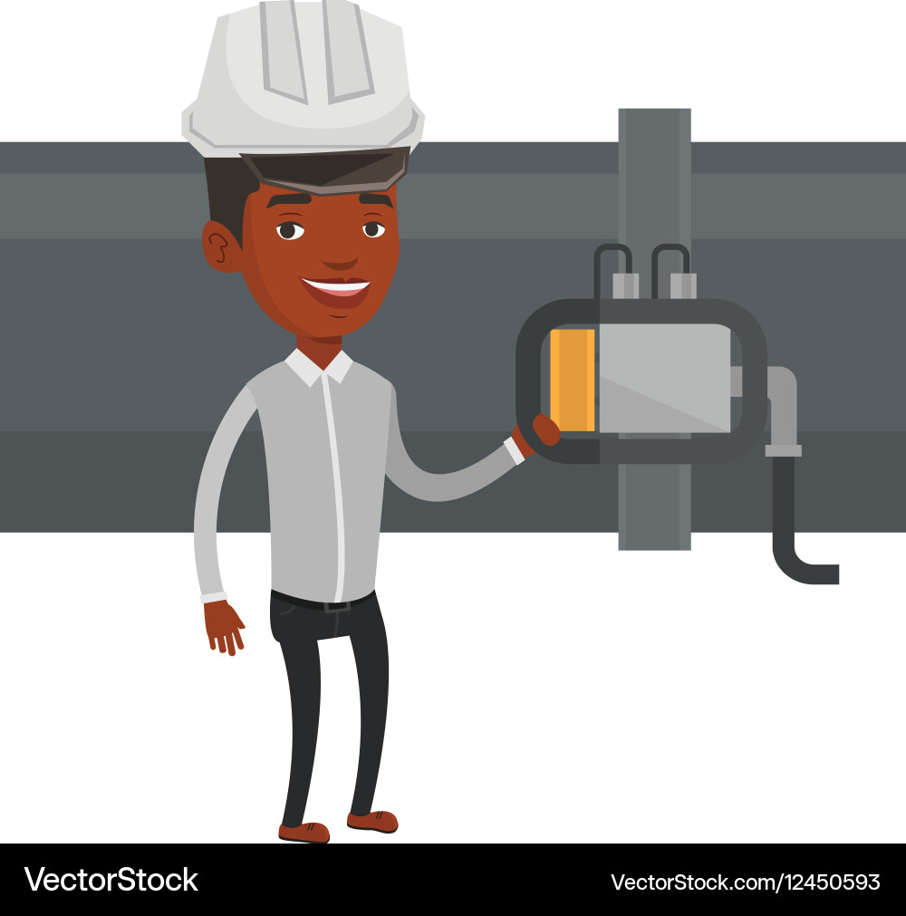 Operator checking detector on gas pipeline vector image