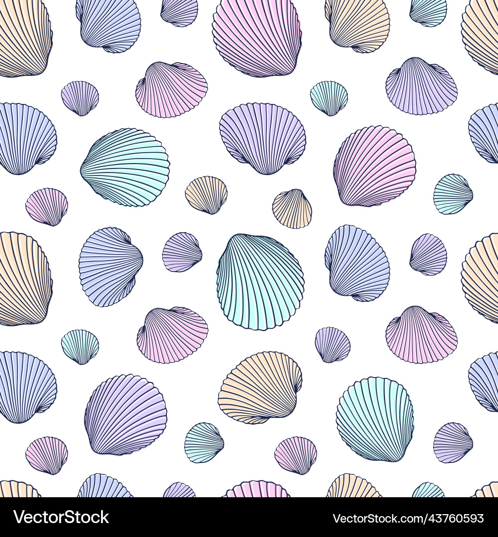 Seamless shell pattern of hand drawn seashells vector image