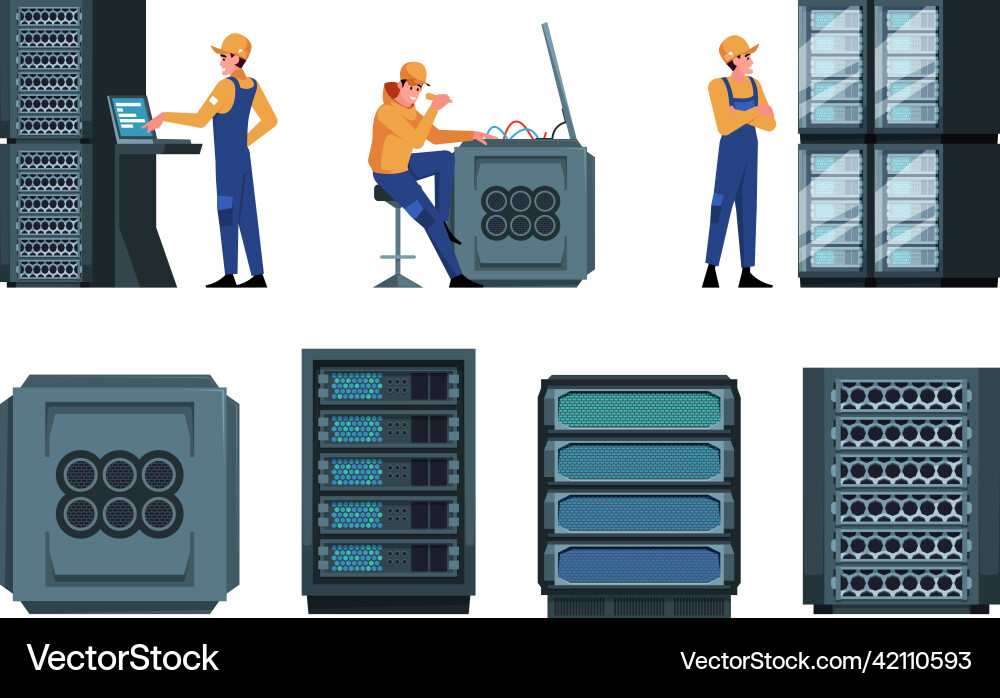 Servers engineer data center workers Servers engineer data center workers vector image