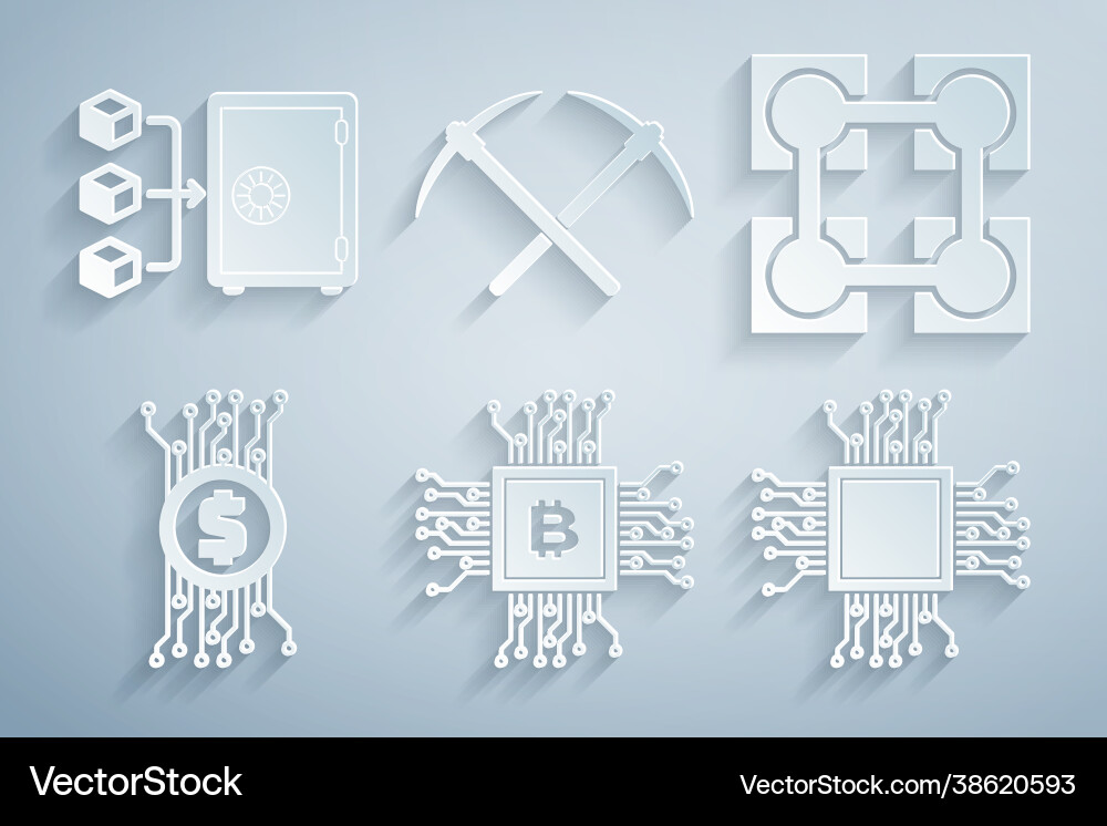 Set cpu mining farm blockchain technology Set cpu mining farm blockchain technology vector image
