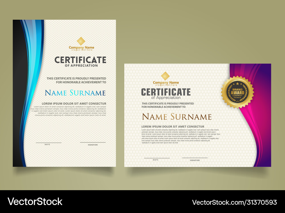 Set modern certificate template with flow lines Vector Image