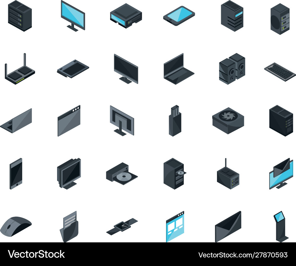 Technology hardware device computer icons set Technology hardware device computer icons set Vector Image