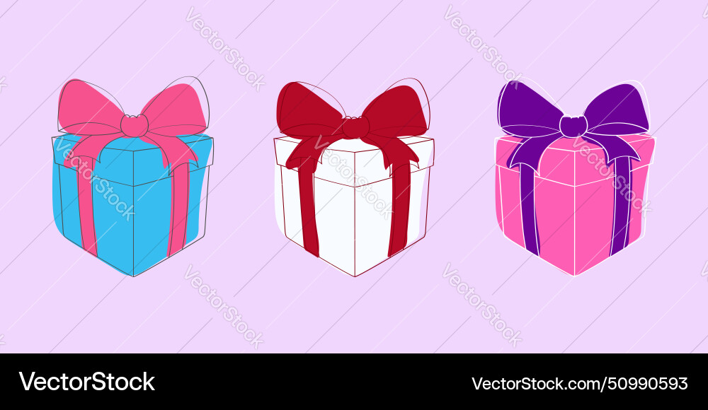 Three different colored boxes with bows vector image