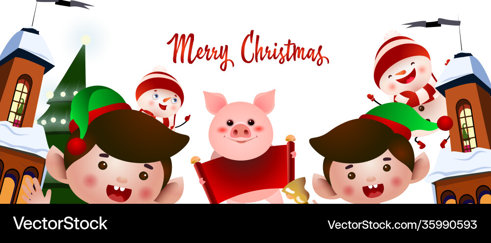 Weihnachtsparty Flyer Design Cartoon elves Weihnachtsparty Flyer Design Cartoon elves vektorbild