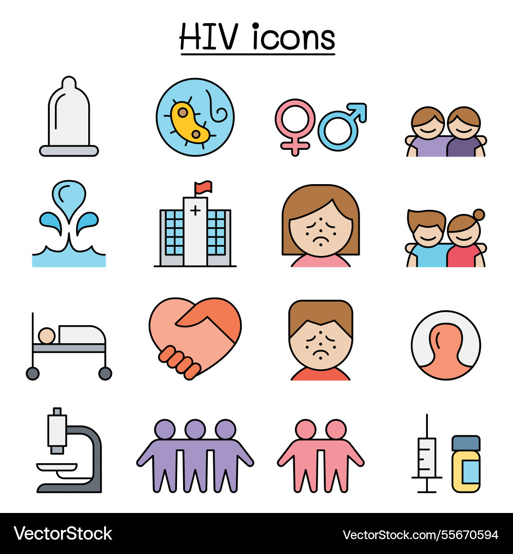 Aids hiv icon set in color line style Aids hiv icon set in color line style Vector Image