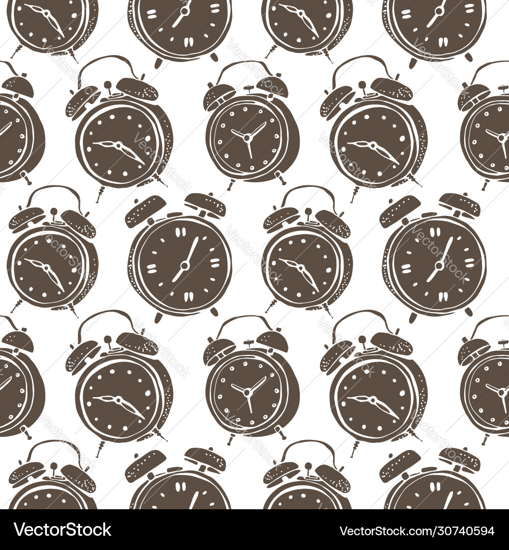 Alarm clocks pattern seamless background in retro Vector Image