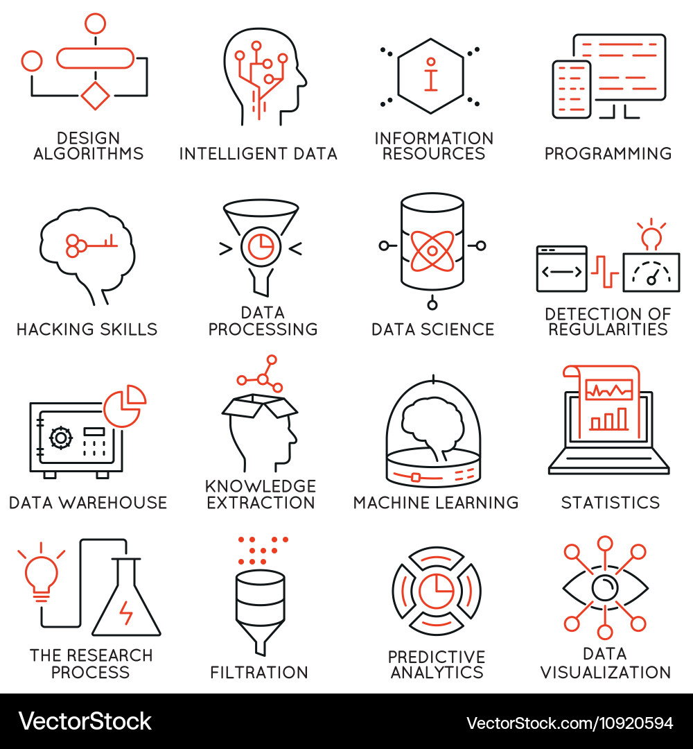 Data Analytics & Management Icons Vector Image