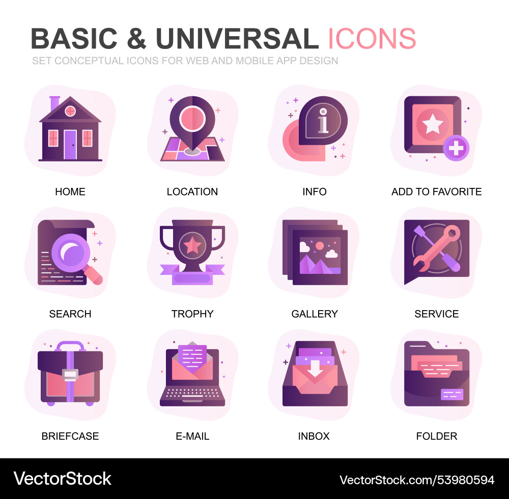 Modern set basic gradient flat icons for website Vector Image