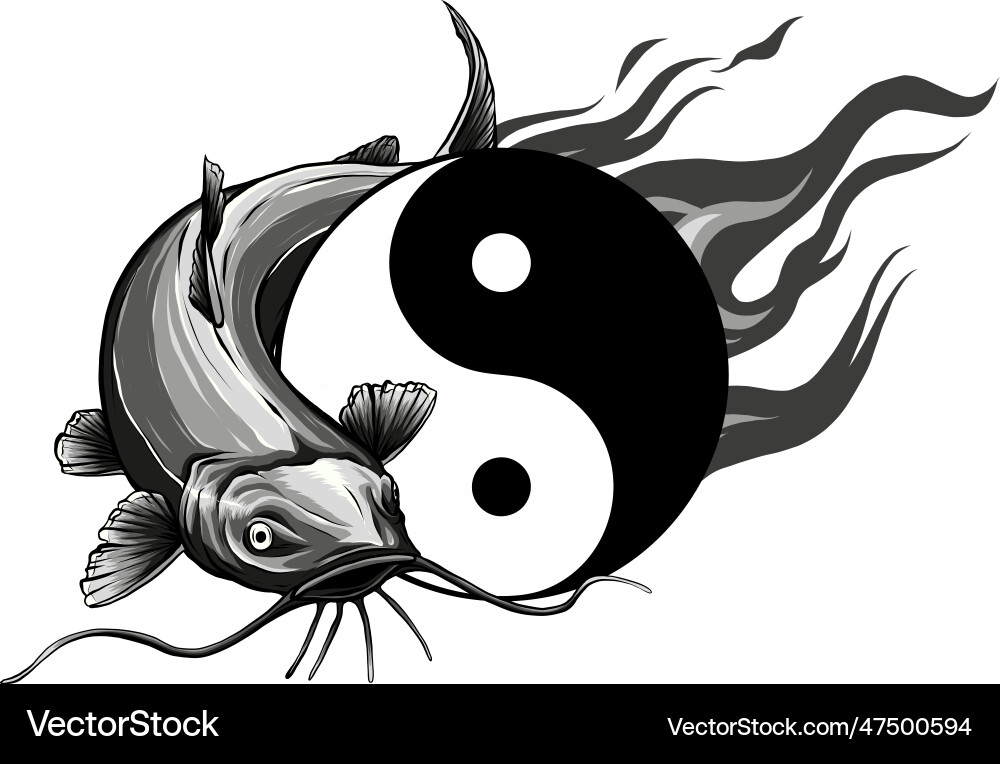 Monochromatischer Wels mit Yin Monochromatischer Wels mit Yin vektorbild