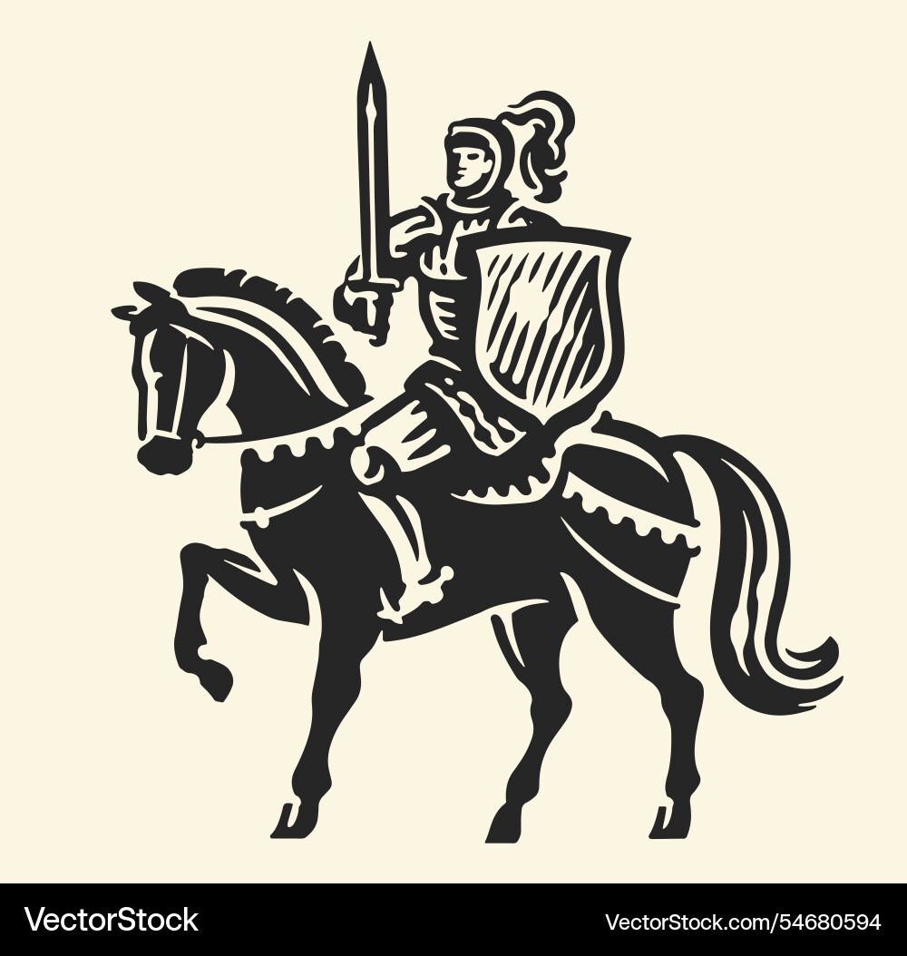 Royal knight with sword and shield on horseback Royal knight with sword and shield on horseback vector image