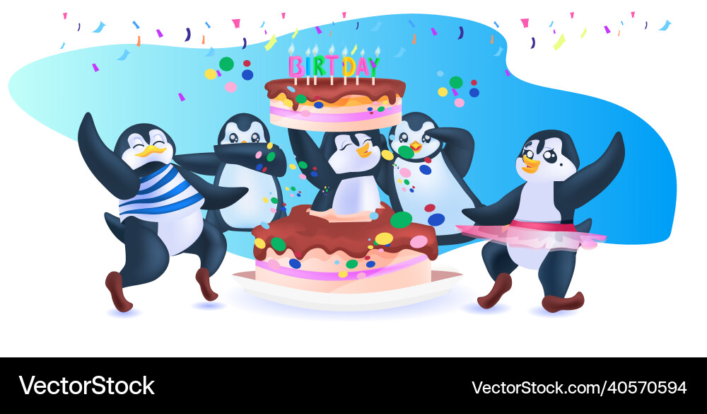 Süße Pinguine feiern Geburtstagsparty antarktis Süße Pinguine feiern Geburtstagsparty antarktis vektorbild