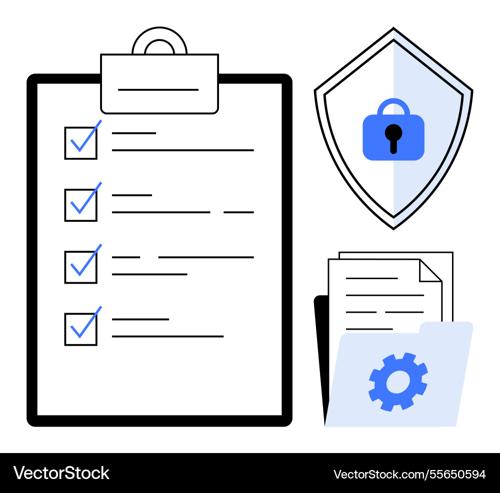 Secure checklist with shield lock documents Secure checklist with shield lock documents vector image