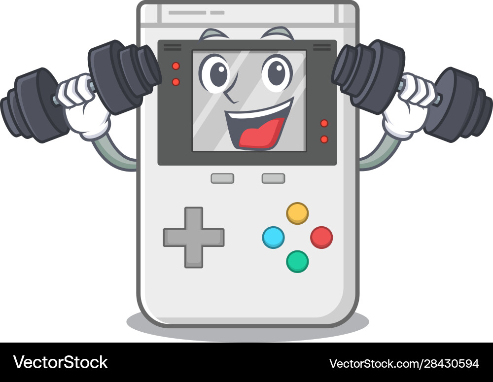 Very happy handheld game scroll character Very happy handheld game scroll character Vector Image