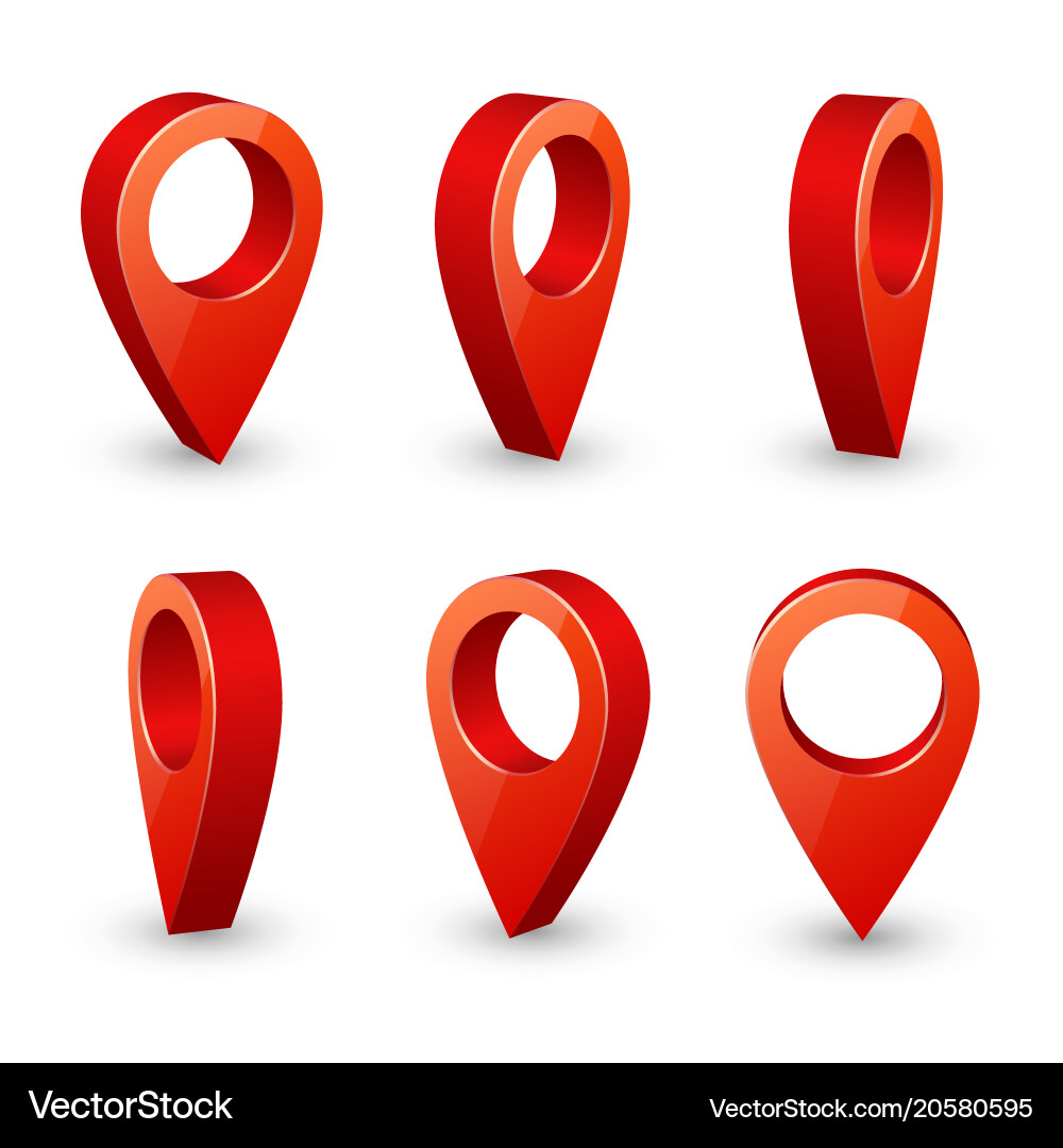 3D Pin Location Set - Map Markers Vector Image