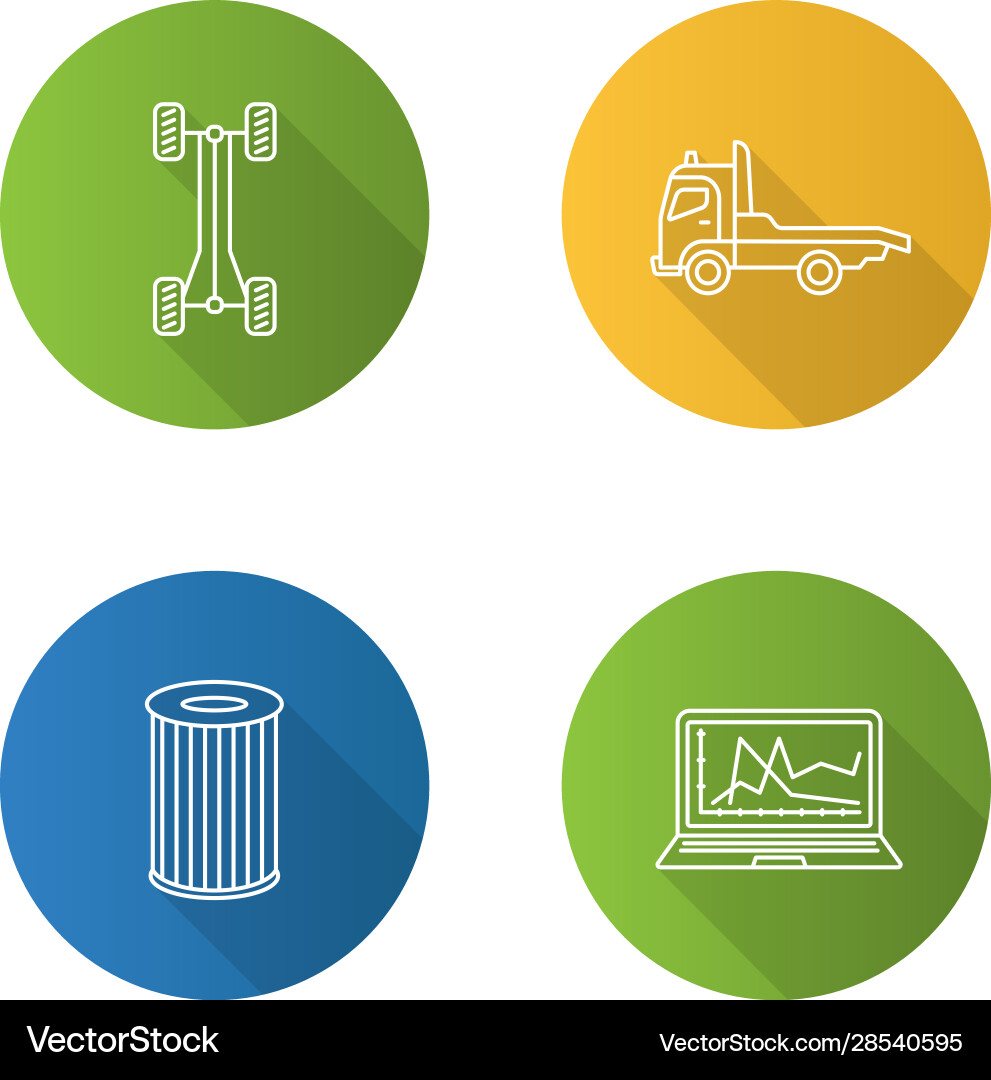 Auto workshop flat linear long shadow icons set Vector Image