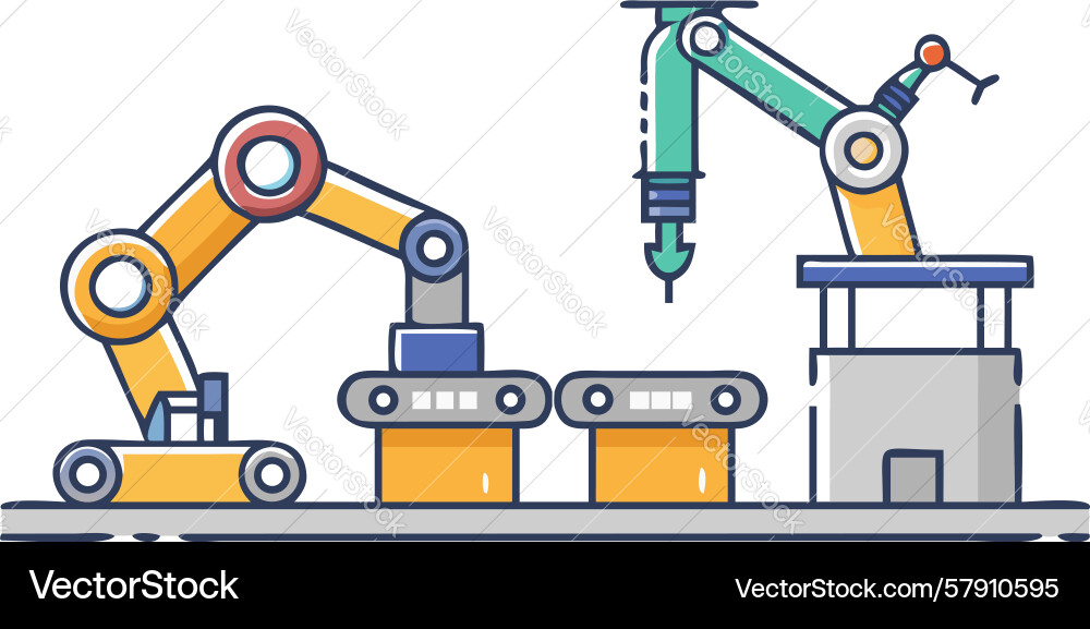 Factory automation with robotic arm vector image