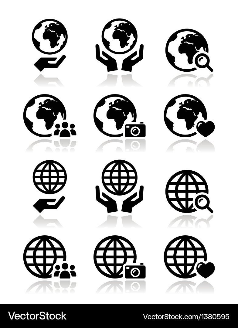 Hands and Globe Icons - World Map Set Vector Image