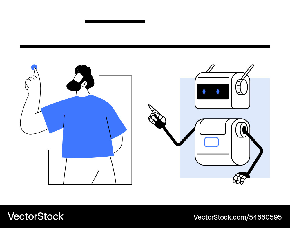 Human and robot interaction with button Human and robot interaction with button vector image