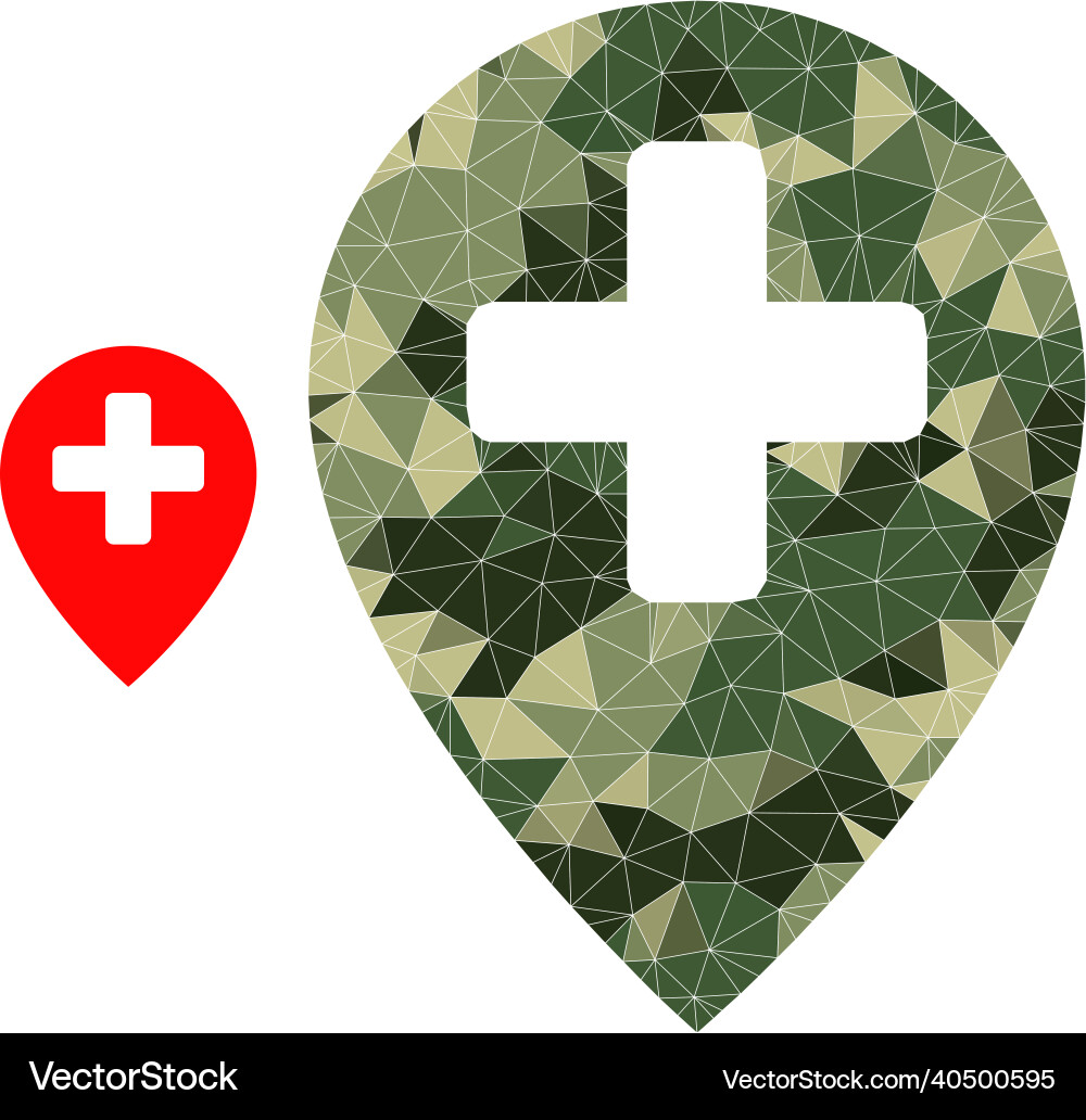 Low-poly mosaic clinic map pointer icon Low-poly mosaic clinic map pointer icon Vector Image