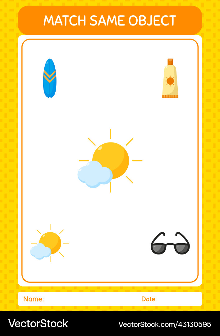Match with same object game summer icon worksheet vector image