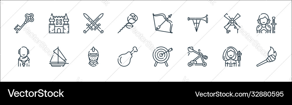 Medieval times line icons linear set quality Medieval times line icons linear set quality vector image