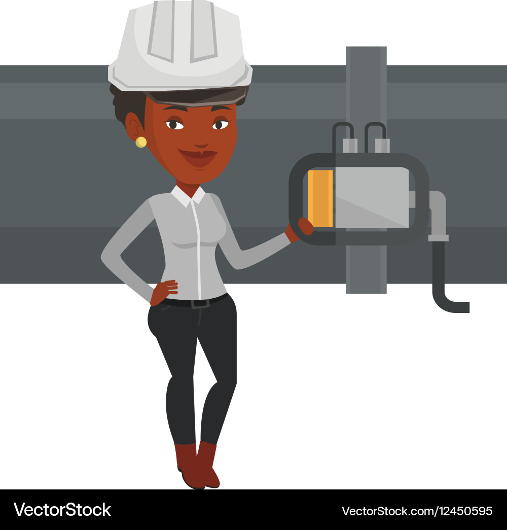 Operator checking detector on gas pipeline vector image