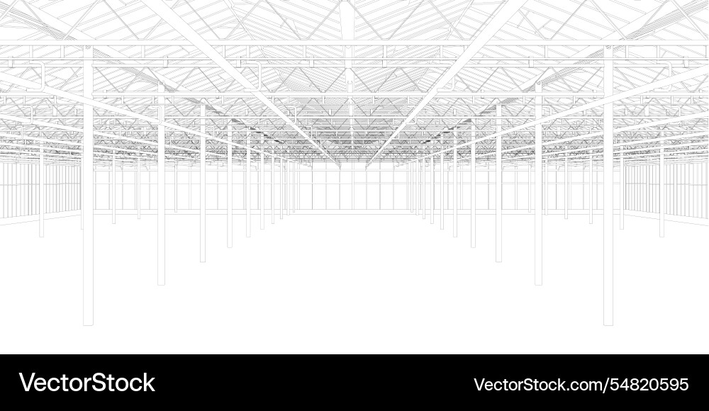 Outline of a large empty hangar from black lines Outline of a large empty hangar from black lines Vector Image