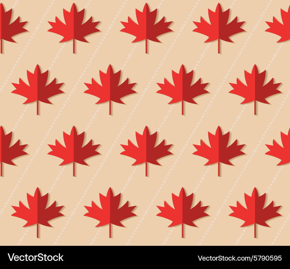 Retro fold red maple leaves on diagonal dots vector image