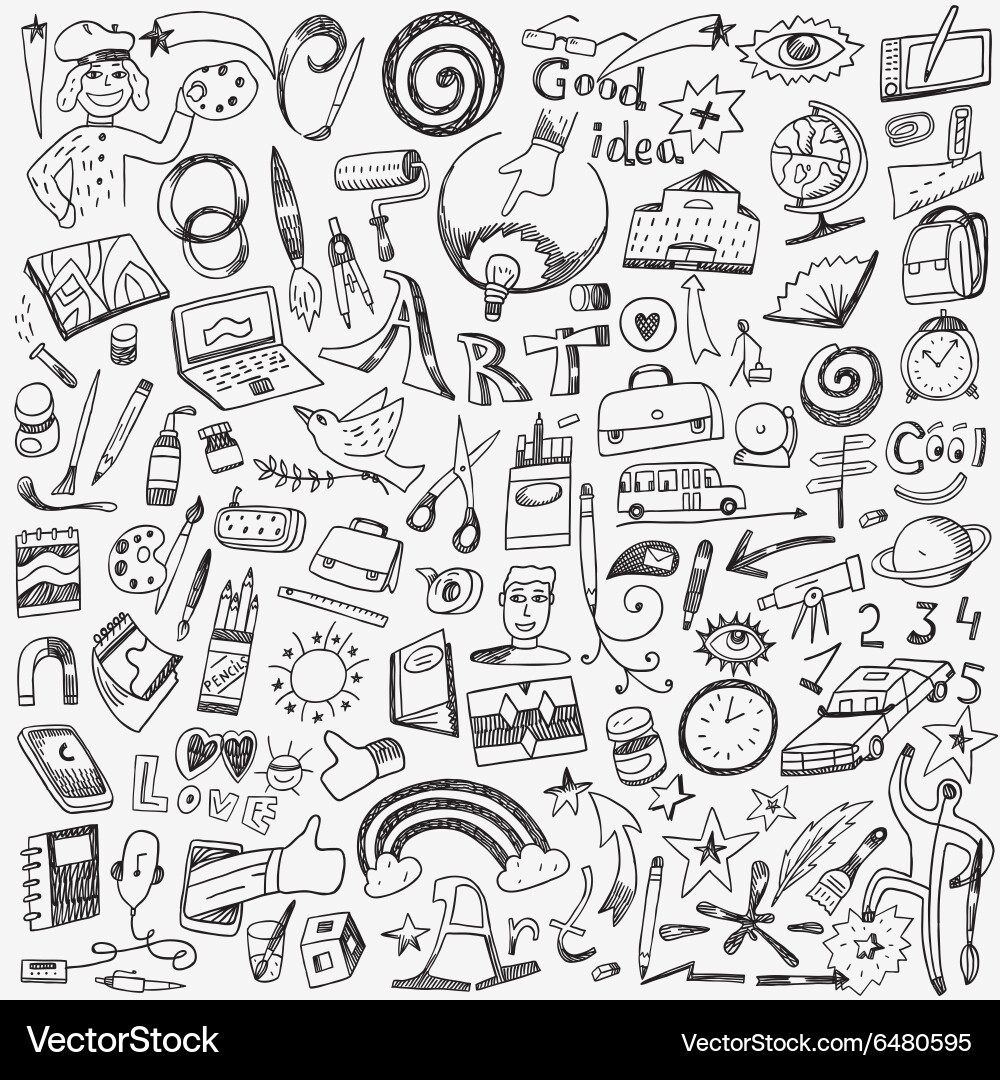 School Doodles - Art Tools Set vector image