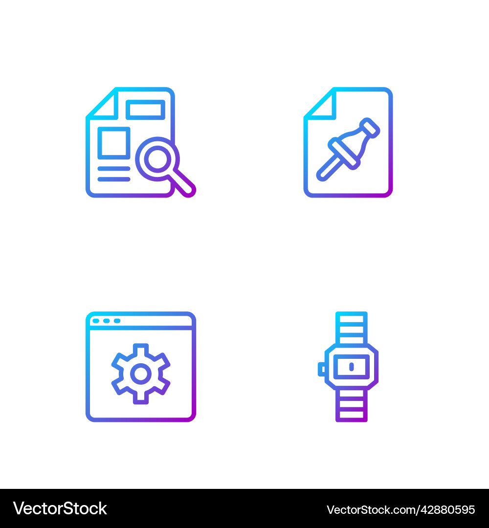 Set line wrist watch browser setting document Set line wrist watch browser setting document vector image