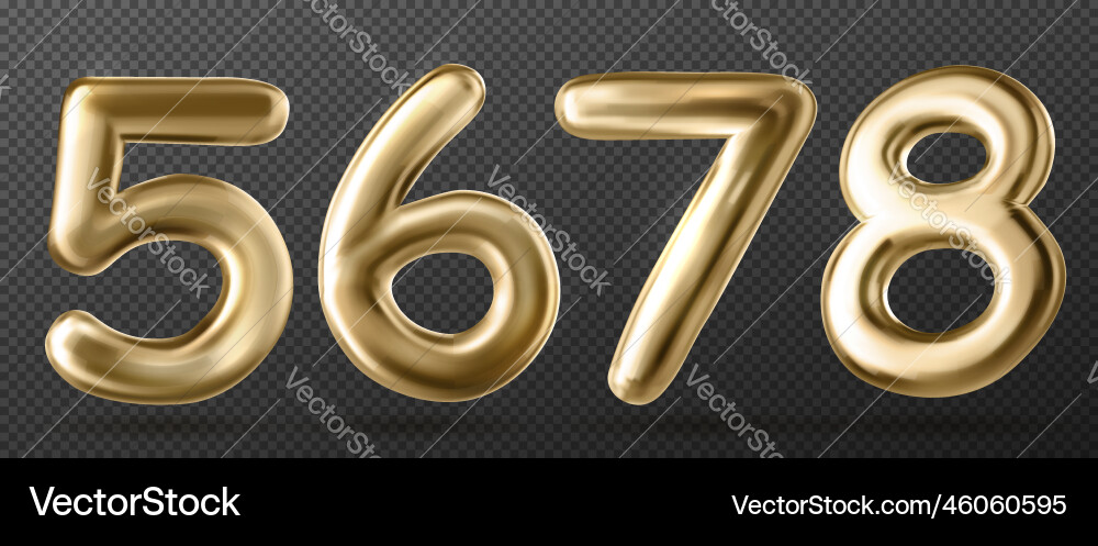 Set of realistic golden numbers on transparent Set of realistic golden numbers on transparent Vector Image