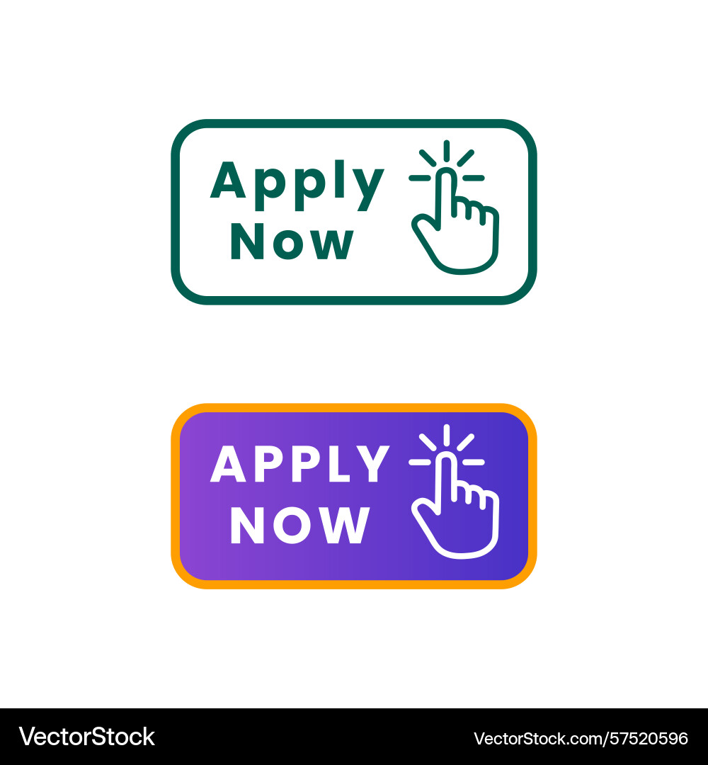 Apply now button with finger click icon for online vector image