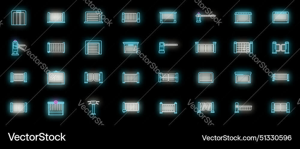Automatic gate icons set neon Automatic gate icons set neon vector image