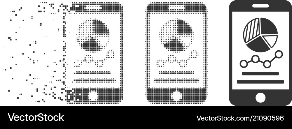 Broken pixel halftone mobile graphs icon Broken pixel halftone mobile graphs icon vector image