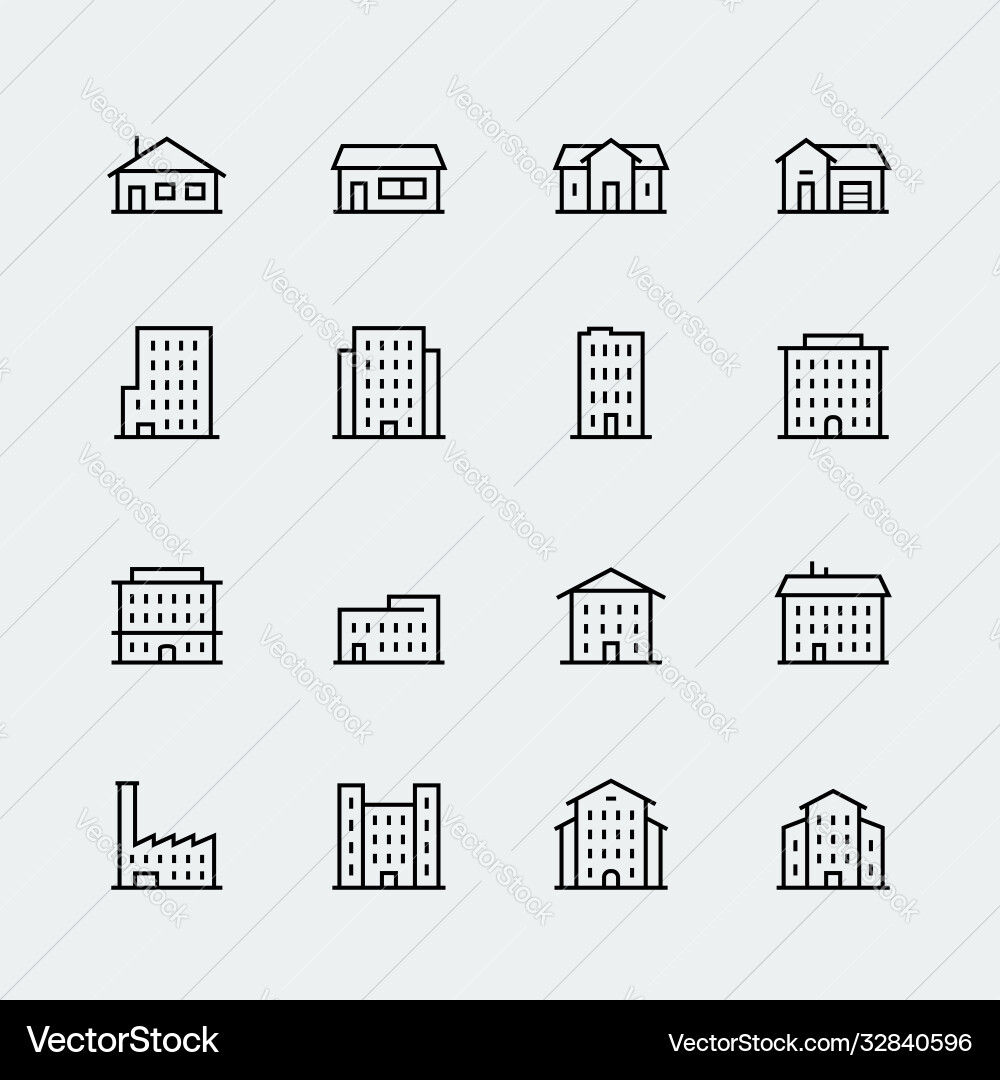 Building Icon Set - Thin Line Style vector image
