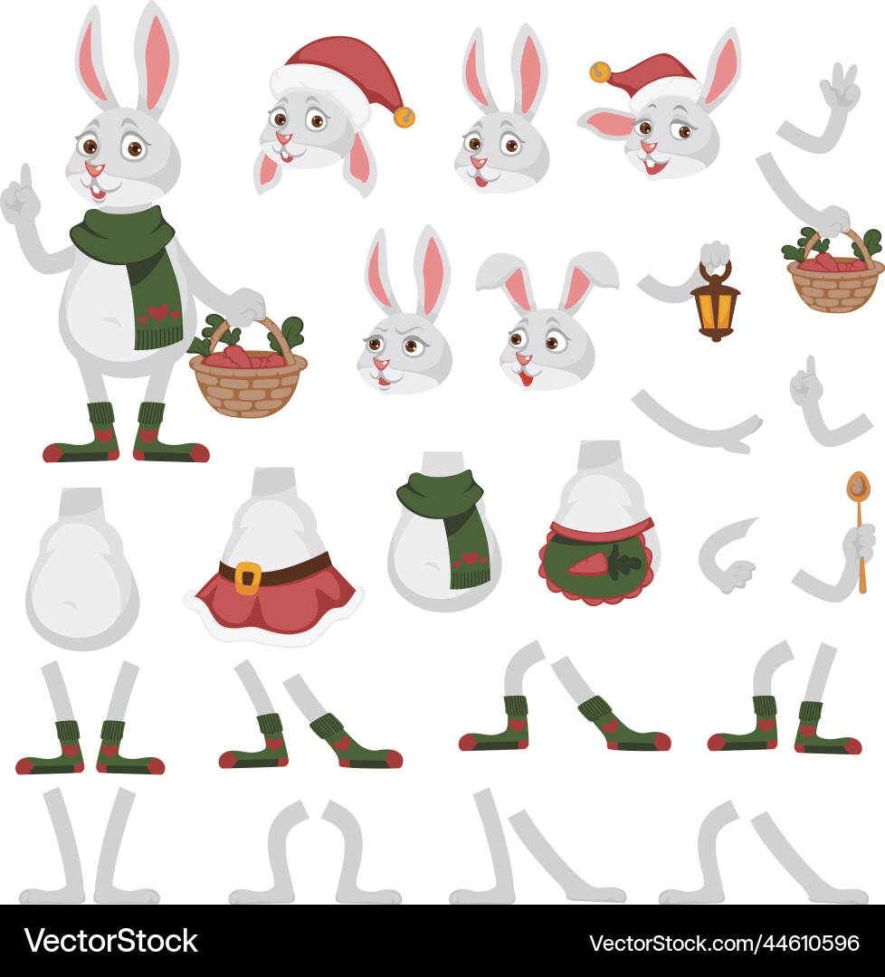 Cute Rabbit Character with Festive Elements Vector Image