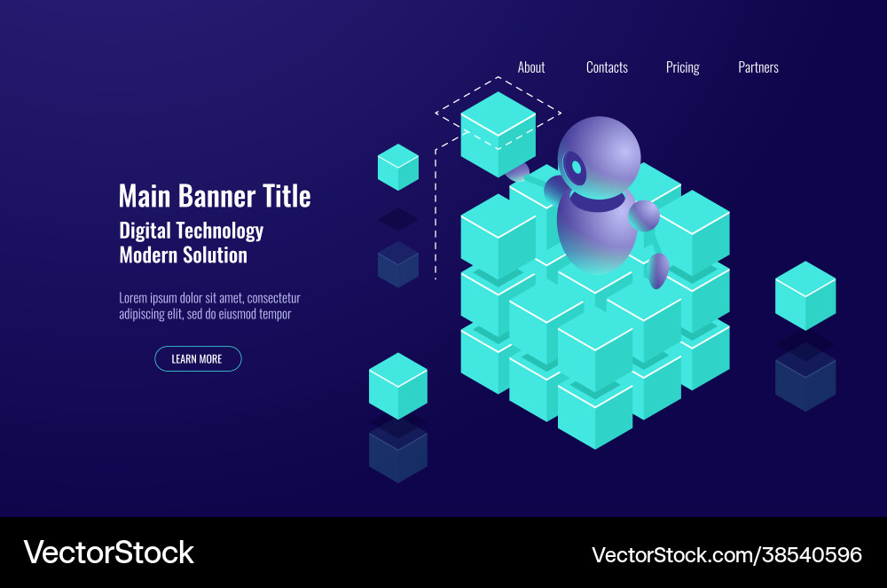 Data shorting isometric big processing cube vector image