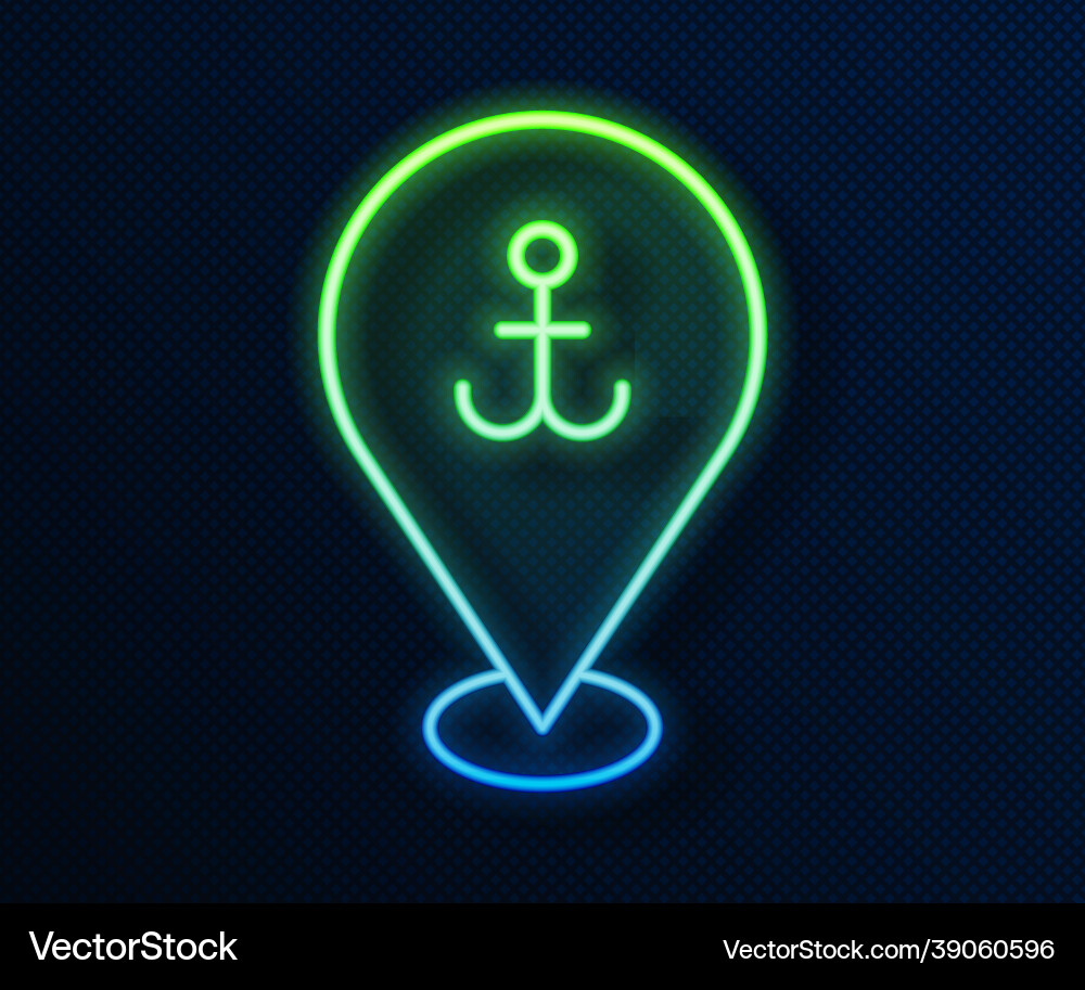 Glowing neon line map pointer with anchor icon Glowing neon line map pointer with anchor icon vector image