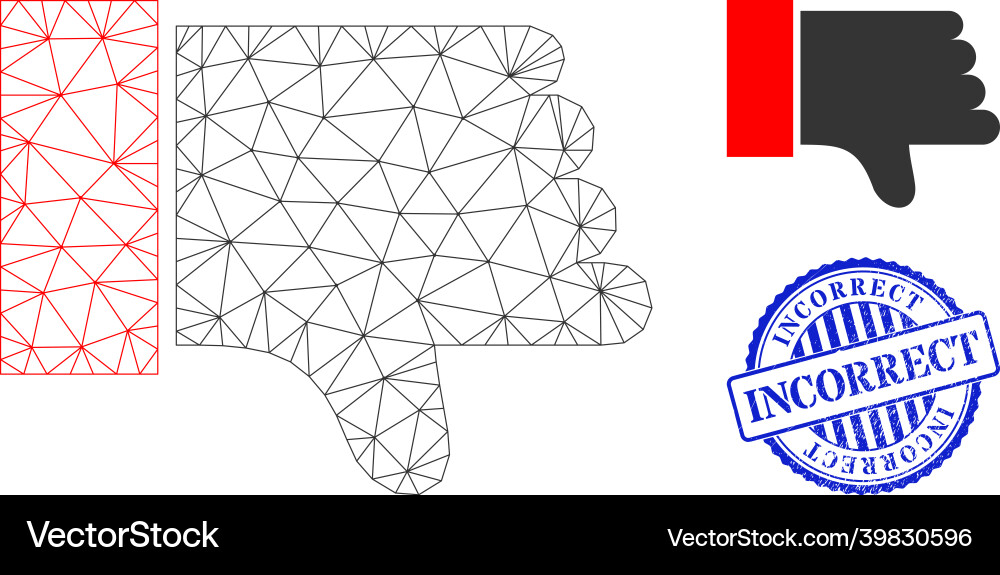 Incorrect scratched badge and web net thumb down Incorrect scratched badge and web net thumb down vector image