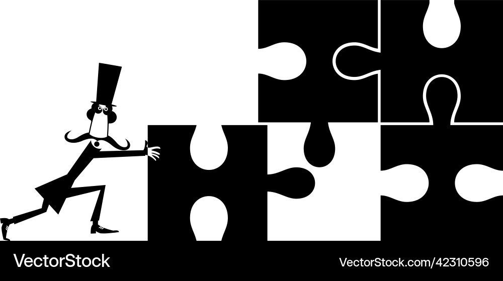 Man in the top hat solving puzzle Vector Image