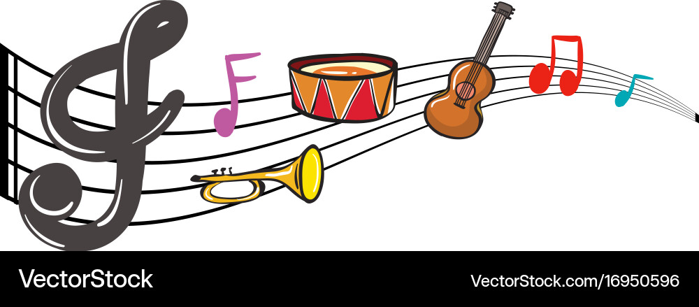 Musical instruments and music notes in background Vector Image