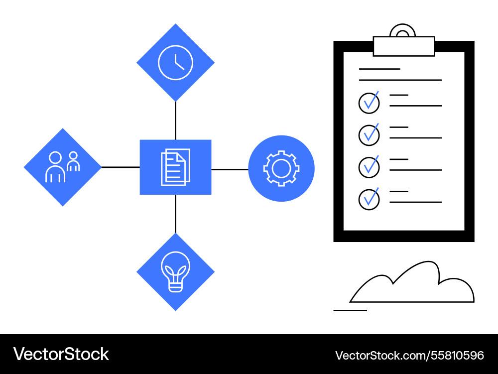 Organized workflow with icons for teamwork Organized workflow with icons for teamwork vector image