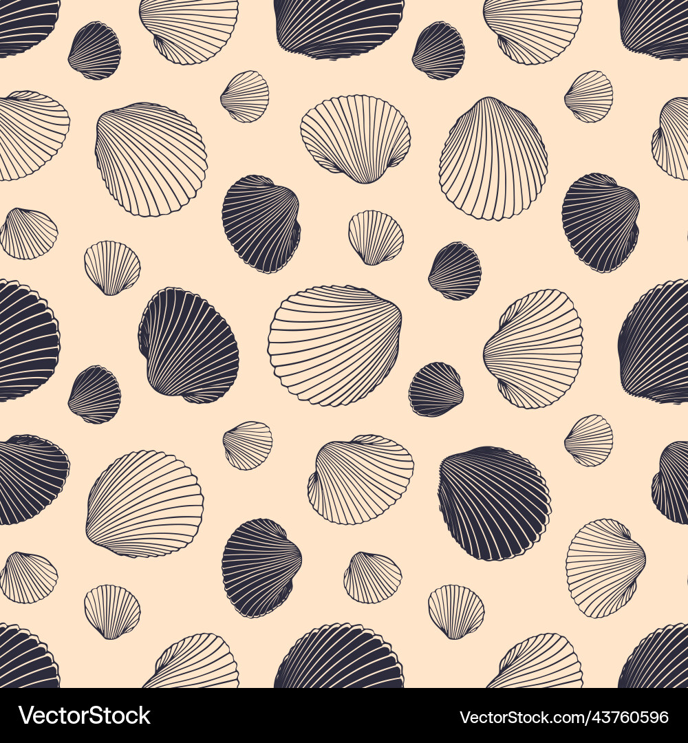 Seamless shell pattern of hand drawn seashells vector image